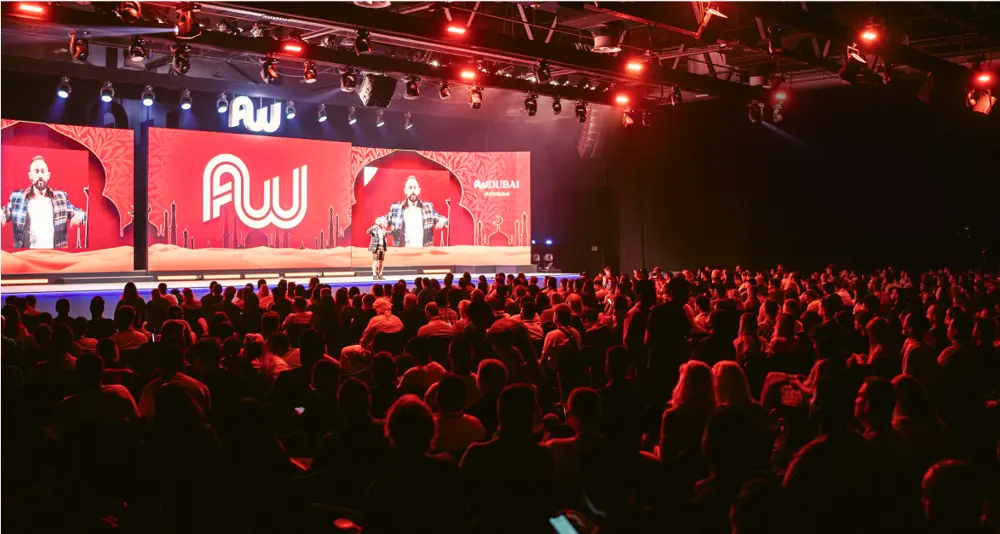 Affiliate World main stage keynote with a full crowd
